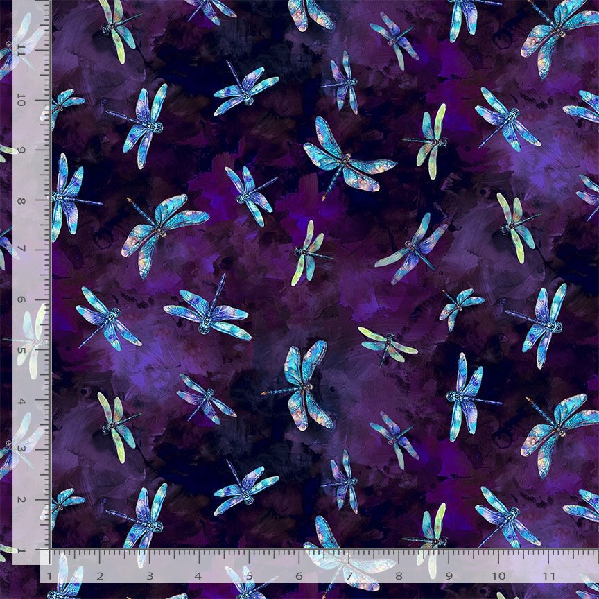 Timeless Treasures 100% Cotton Flying Dragonfly Animal Insects Purple Remnant (54m x 112cm TT Dragonfly Mist 5)