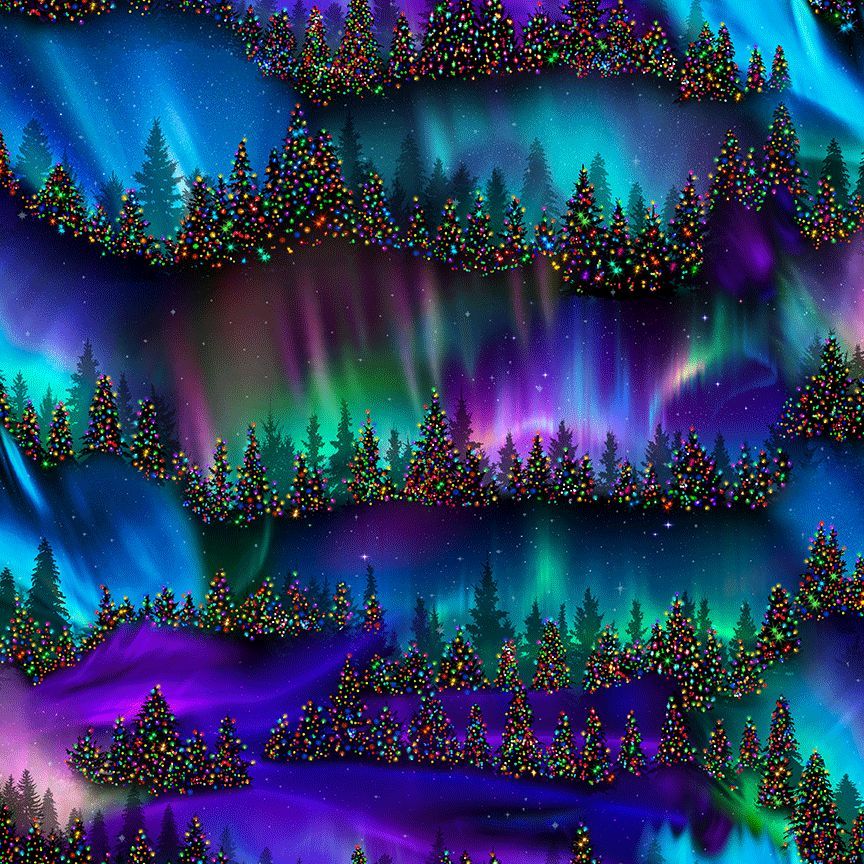 Timeless Treasures NATURE CD4022 MULTI Aurora Trees Holiday Lights Christmas 100% Cotton Remnant (54cm x 112cm TT Holiday Lights 1)