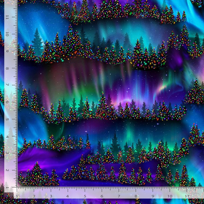Timeless Treasures NATURE CD4022 MULTI Aurora Trees Holiday Lights Christmas 100% Cotton Remnant (54cm x 112cm TT Holiday Lights 1)