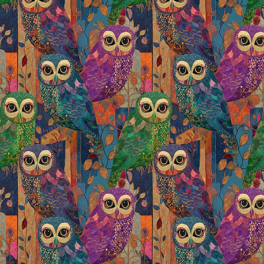 Timeless Treasures NATURE CD4220 MULTI Cloisonné Owl Forest 100% Cotton Fabric | Quilting, Dressmaking & Craft Fabric (TT Wit & Wisdom 1)