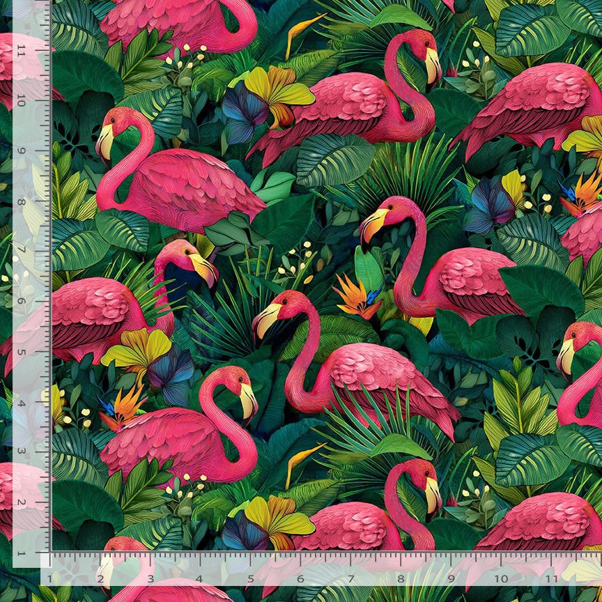 Timeless Treasures NATURE CD4557 Flamingos On Tropical Leaves Green 100% Cotton Fabric | Quilting, Dressmaking & Craft Fabric (TT Paradise Found 1)