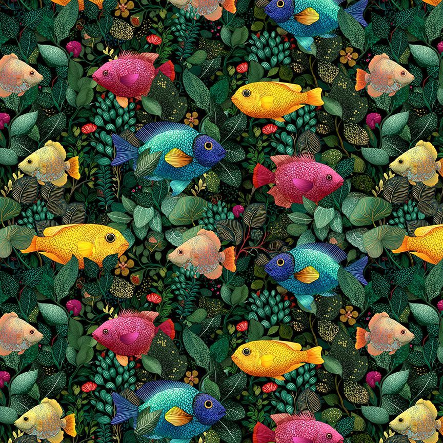 Timeless Treasures NATURE CD4559 TROPICAL Ocean Tropical Fish Green 100% Cotton Fabric | Quilting, Dressmaking & Craft Fabric (TT Paradise Found 2)