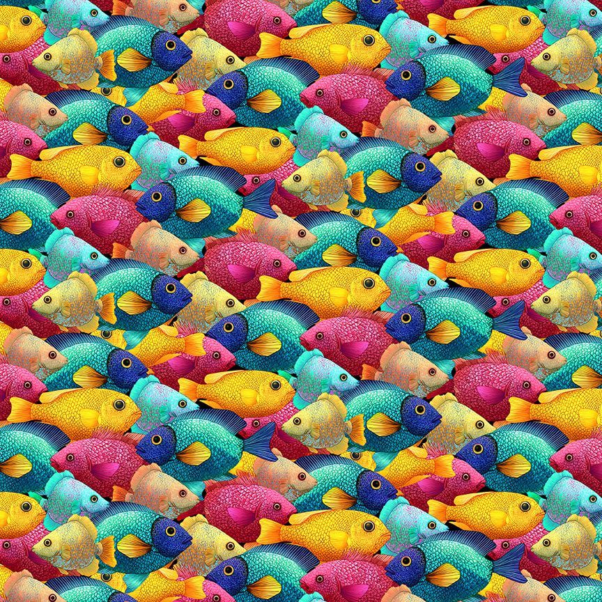 Timeless Treasures NATURE CD4560 MULTI Ocean Multicoloured Packed Tropical Fish  100% Cotton Fabric | Quilting, Dressmaking & Craft Fabric (TT Paradise Found 3)