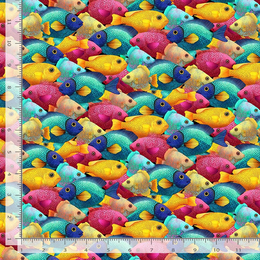 Timeless Treasures NATURE CD4560 MULTI Ocean Multicoloured Packed Tropical Fish  100% Cotton Fabric | Quilting, Dressmaking & Craft Fabric (TT Paradise Found 3)