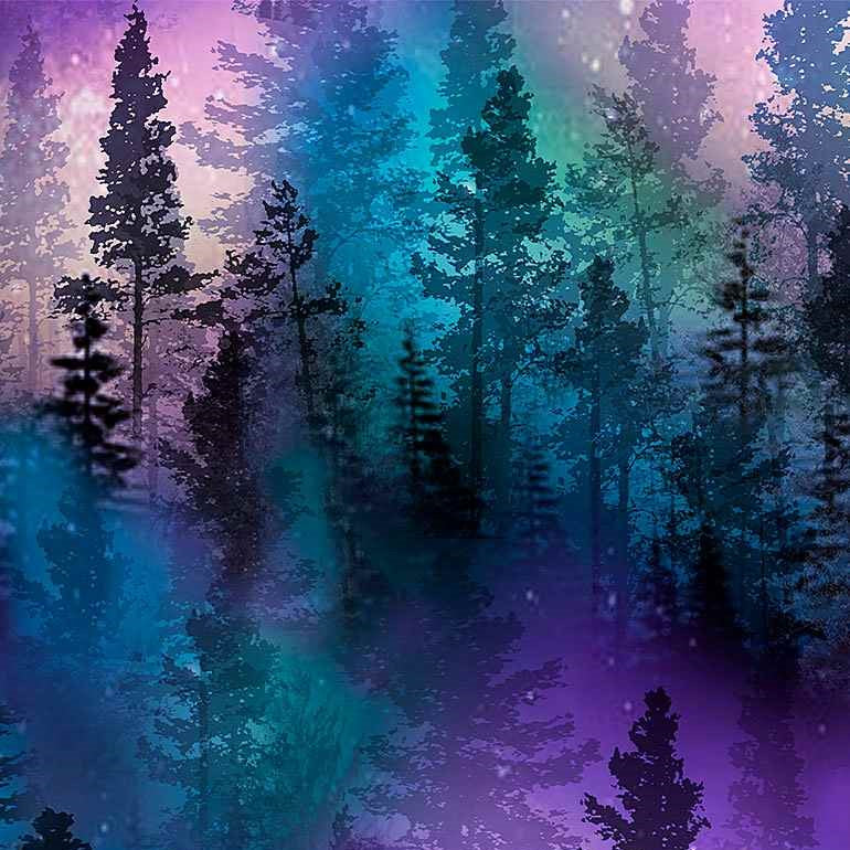 Timeless Treasures Trees Aurora Forest Purple Nature Multi-Coloured (TT Winter Light)