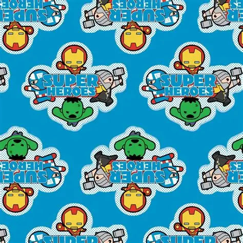 Camelot Fabric Superheroes Characters Cartoon Blue Remnant (19cm x 110cm Heroes 2)