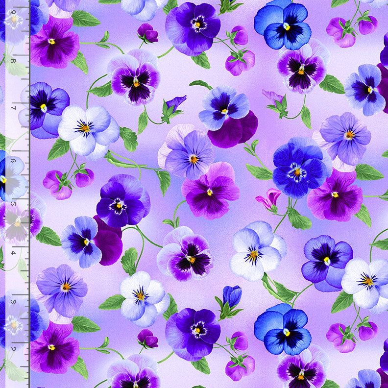 Timeless Treasures Small Pretty Delicate Pansy Bouquet Floral Flowers Nature Lilac Remnant (59cm x 112cm TT Pansy Perfection 2)