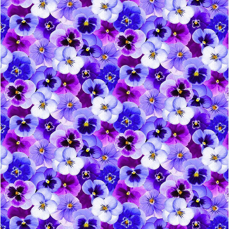 Timeless Treasures Small Packed Pansy Floral Flowers Nature Blue Purple (TT Pansy Perfection 3)