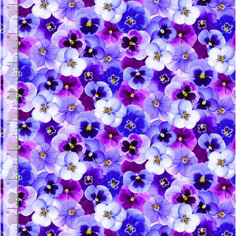 Timeless Treasures Small Packed Pansy Floral Flowers Nature Blue Purple (TT Pansy Perfection 3)