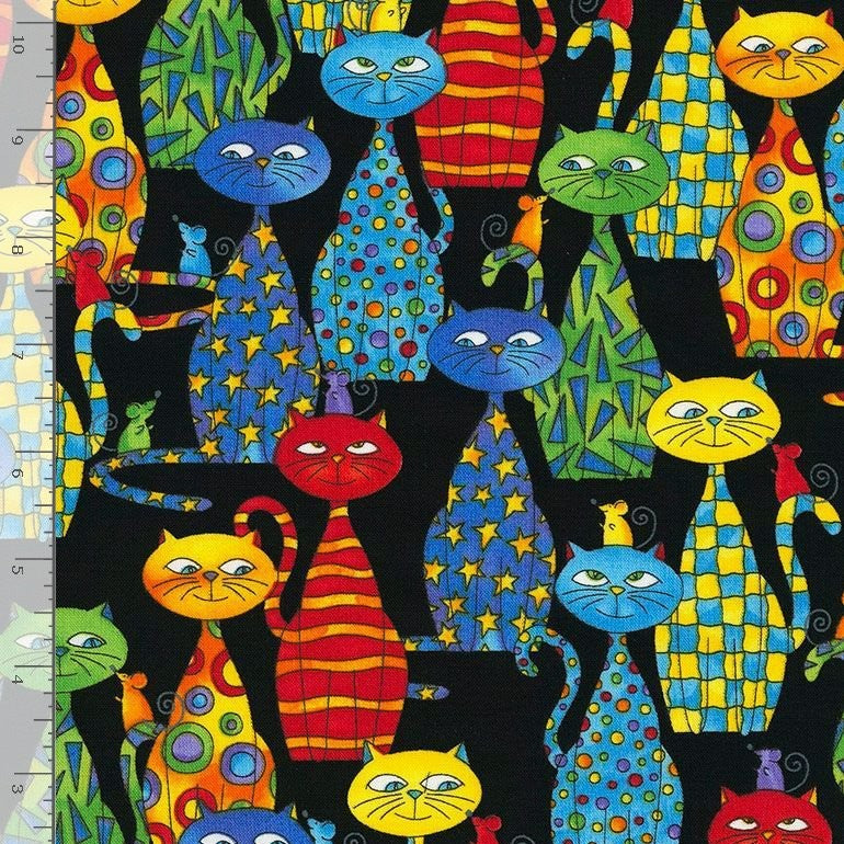 Timeless Treasures 100% Cotton Fabric Bright Animal Packed Quirky Cats (TT Meow You Doing? 1)