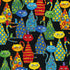 Timeless Treasures Packed Bright Colourful Cats Feline Animals Black Remnant (43cm x 112cm TT Meow You Doing? 1)