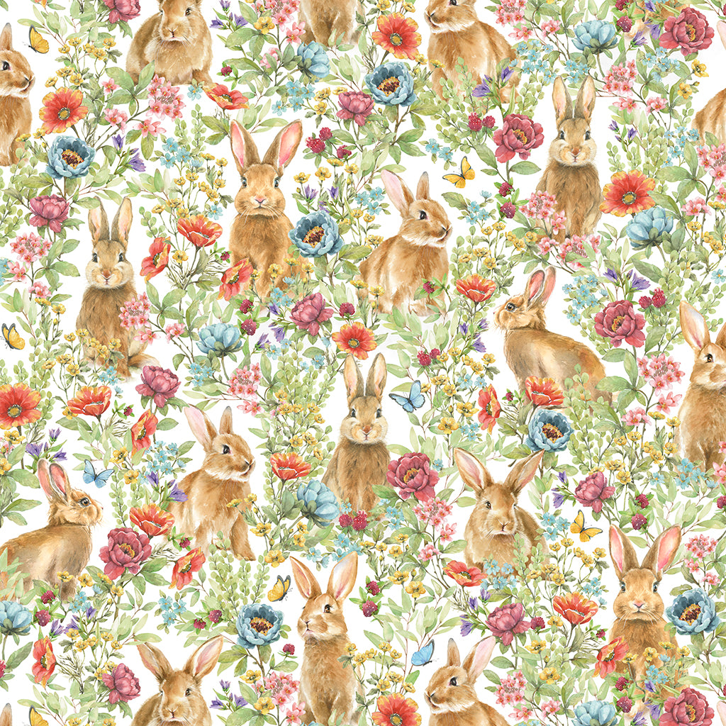 P & B Textiles BUNN 05659 MU Bunny Floral 100% Cotton Fabric – Cute Rabbit Print Quilting Cotton for Sewing & Crafts (PB Bunnies In Bloom 1)