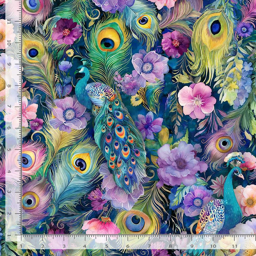 Timeless Treasures PLUME-CD3961 Navy Peacock Peek-A-Boo Floral Quilting Cotton Remnant (37cm x 112cm TT Wild Beauty 1)
