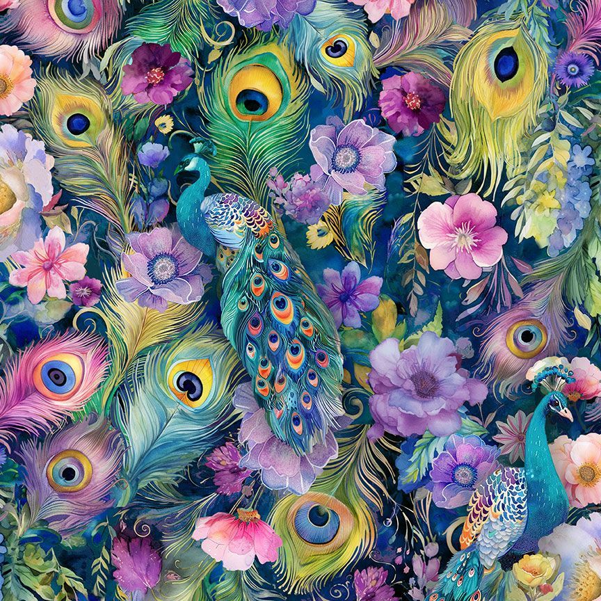 Timeless Treasures PLUME-CD3961 Navy Peacock Peek-A-Boo Floral Quilting Cotton Remnant (37cm x 112cm TT Wild Beauty 1)
