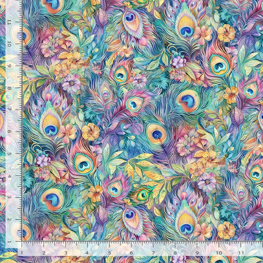 Timeless Treasures PLUME-CD3964 Dream Fantasy Plumes & Floral Quilting Cotton Remnant (42cm x 112cm TT Wild Beauty 3)