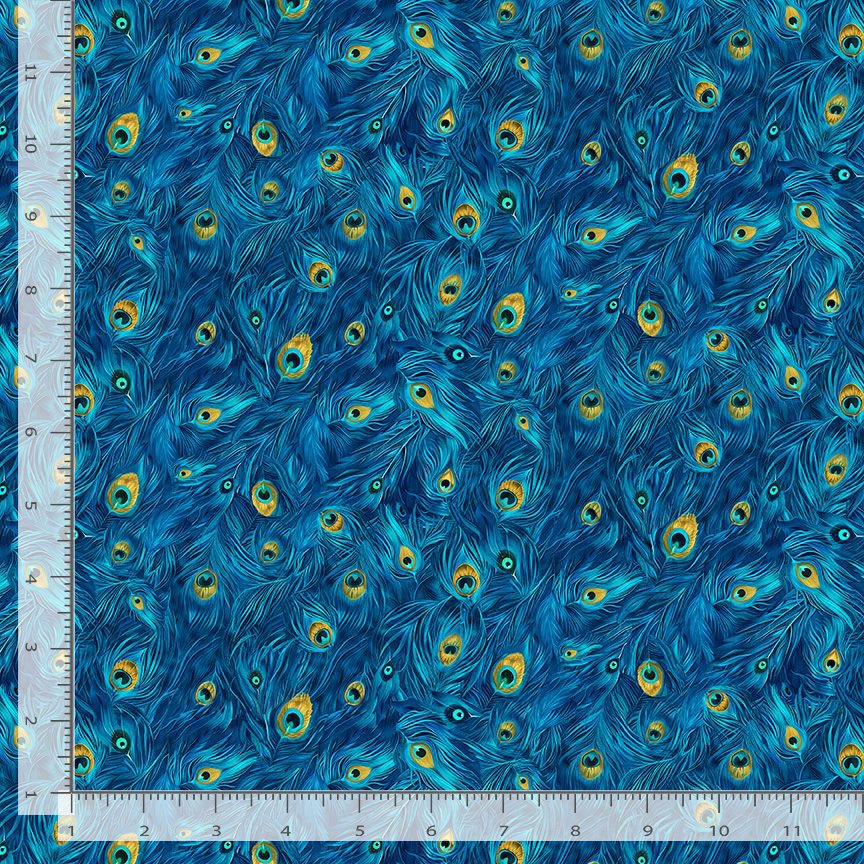 Timeless Treasures PLUME-CD3965 Royal Packed Peacock Plumes Quilting Cotton Fabric Remnant (39cm x 112cm TT Wild Beauty 4)