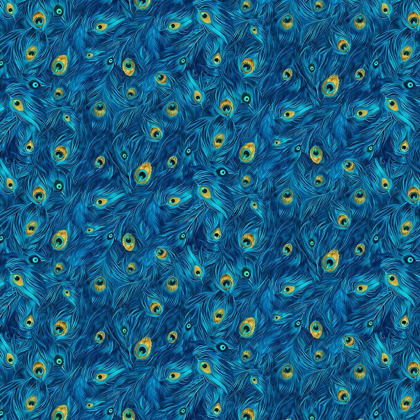 Timeless Treasures PLUME-CD3965 Royal Packed Peacock Plumes Quilting Cotton Fabric Remnant (39cm x 112cm TT Wild Beauty 4)