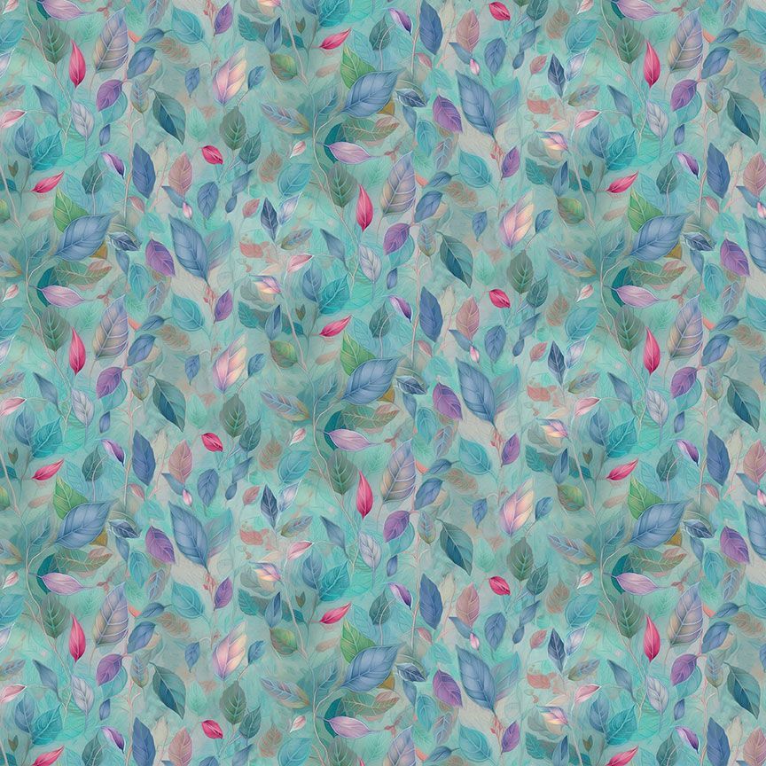 Timeless Treasures PLUME-CD3967 Blue Green Leaves Quilting Cotton Fabric (TT Wild Beauty 5)