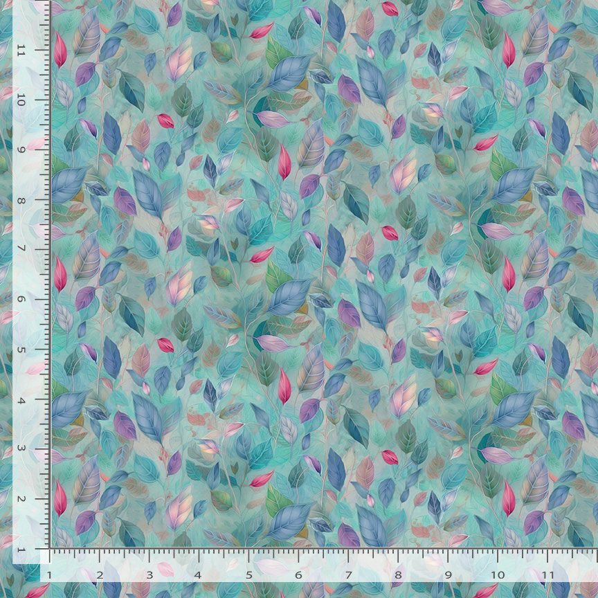 Timeless Treasures PLUME-CD3967 Blue Green Leaves Quilting Cotton Fabric (TT Wild Beauty 5)