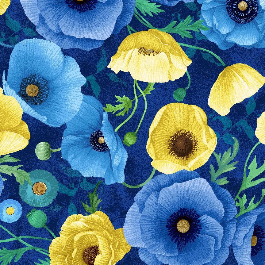 Timeless Treasures POPPY CD4161 NAVY Large Poppy Focal Floral Blue 100% Cotton Fabric | Quilting, Dressmaking & Craft Fabric (TT Poppy Serenade 1)