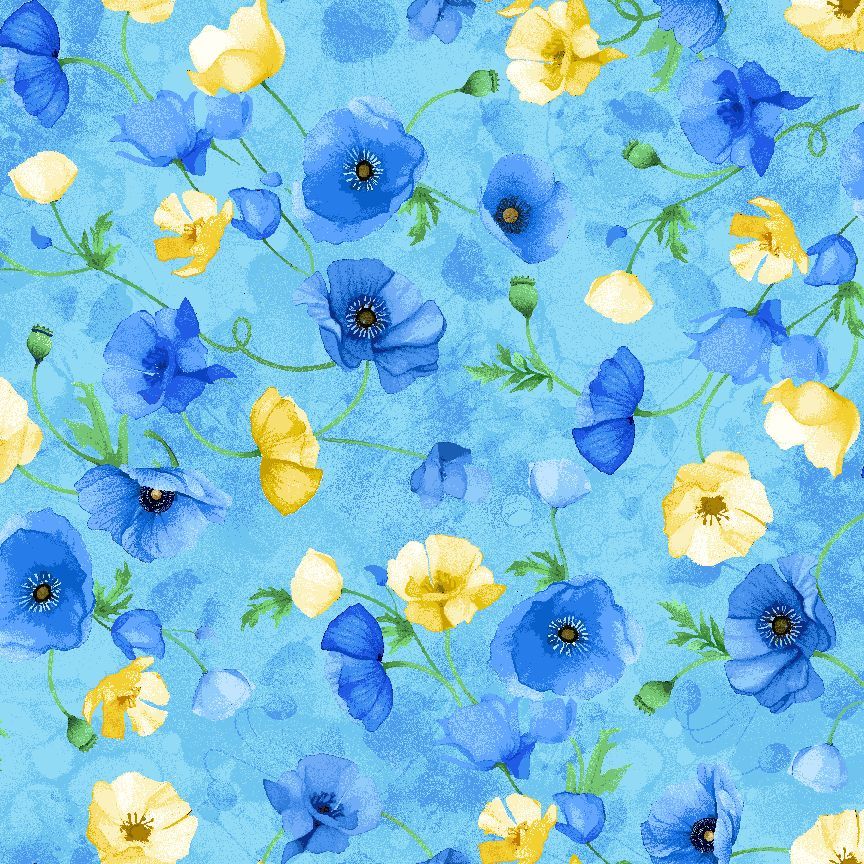 Timeless Treasures POPPY CD4163 SKY Floating Poppies Watercolour Floral Blue 100% Cotton Fabric | Quilting, Dressmaking & Craft Fabric (TT Poppy Serenade 4)