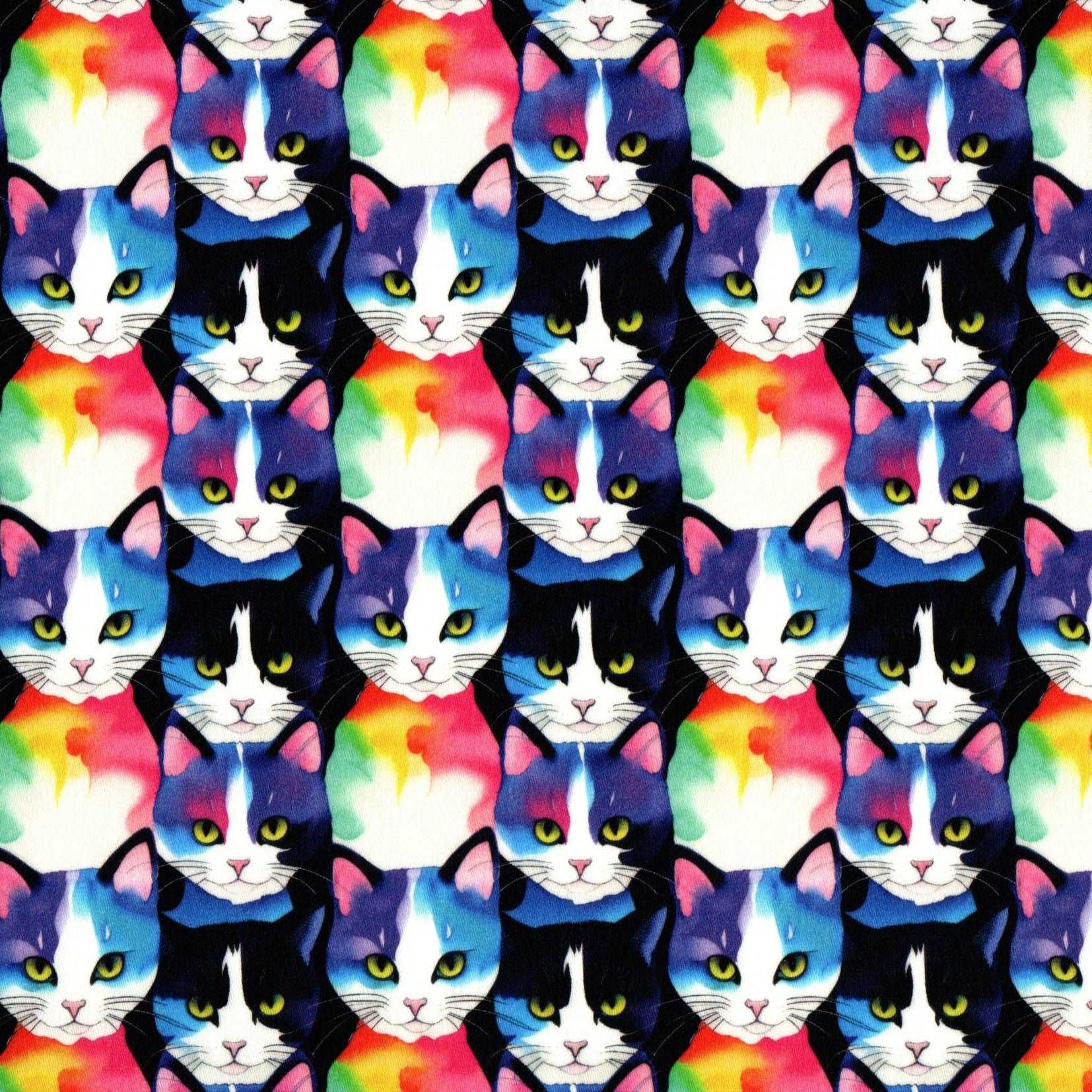 Quirky Cottons Watercolour Abstract Cat Faces Multicoloured (QC Abstract Cats- 1 METRE PIECE)