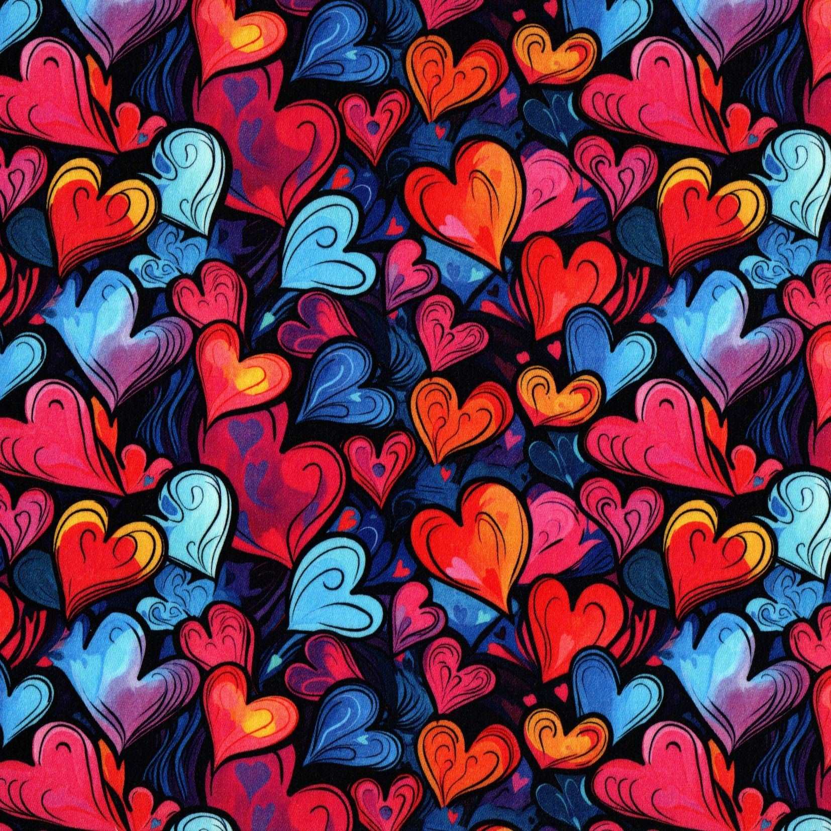 Quirky Cottons Multi-Coloured Crazy Love Hearts Pattern (QC Crazy Hearts- 1 METRE PIECE)