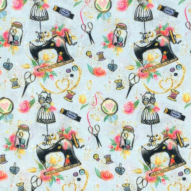Crafty By Chatham Glyn CC016 SEWING 1 100% Cotton Digital Extra Wide Fabric – Vintage Sewing Machine Print Craft Fabric (CC Sewing 1)