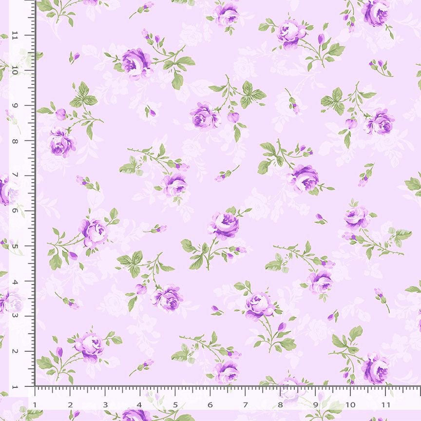 Timeless Treasures Tossed Antique Rose Floral Lilac Remnant (38cm x 112cm TT Cottage Charm 3)