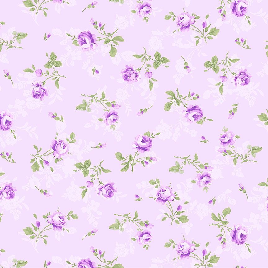 Timeless Treasures Tossed Antique Rose Floral Lilac Remnant (38cm x 112cm TT Cottage Charm 3)