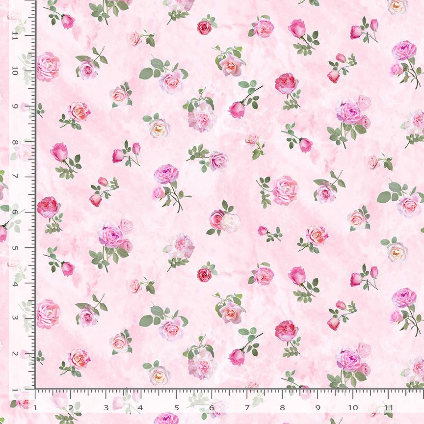 Timeless Treasures Tossed Small Roses Floral Flowers Pink (TT Bellerose 5)