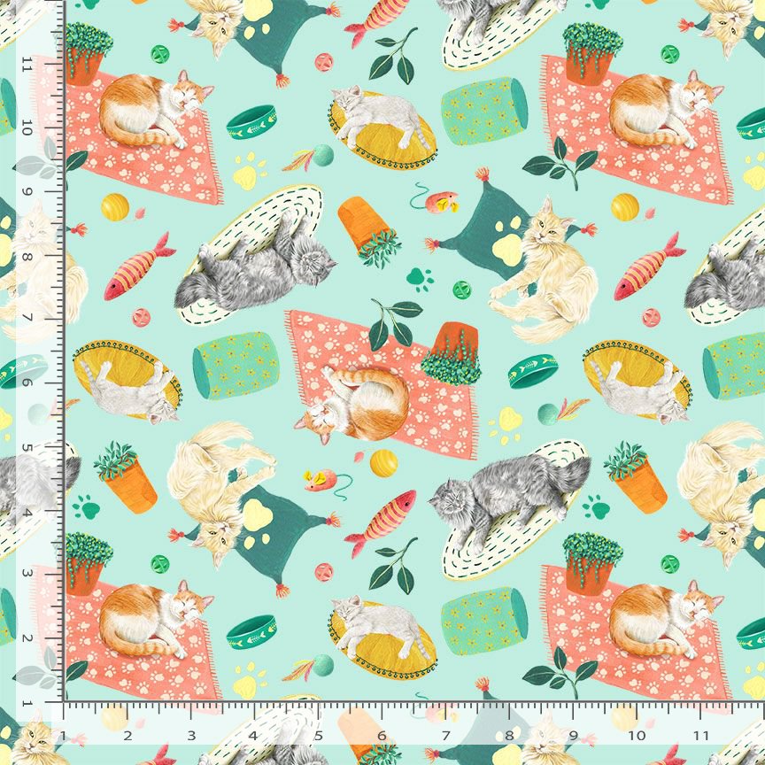 Timeless Treasures ROSIE CD4149 GREEN – Cat Novelty Fabric – 100% Cotton Quilting Fabric (TT Feline Fanatic 5)