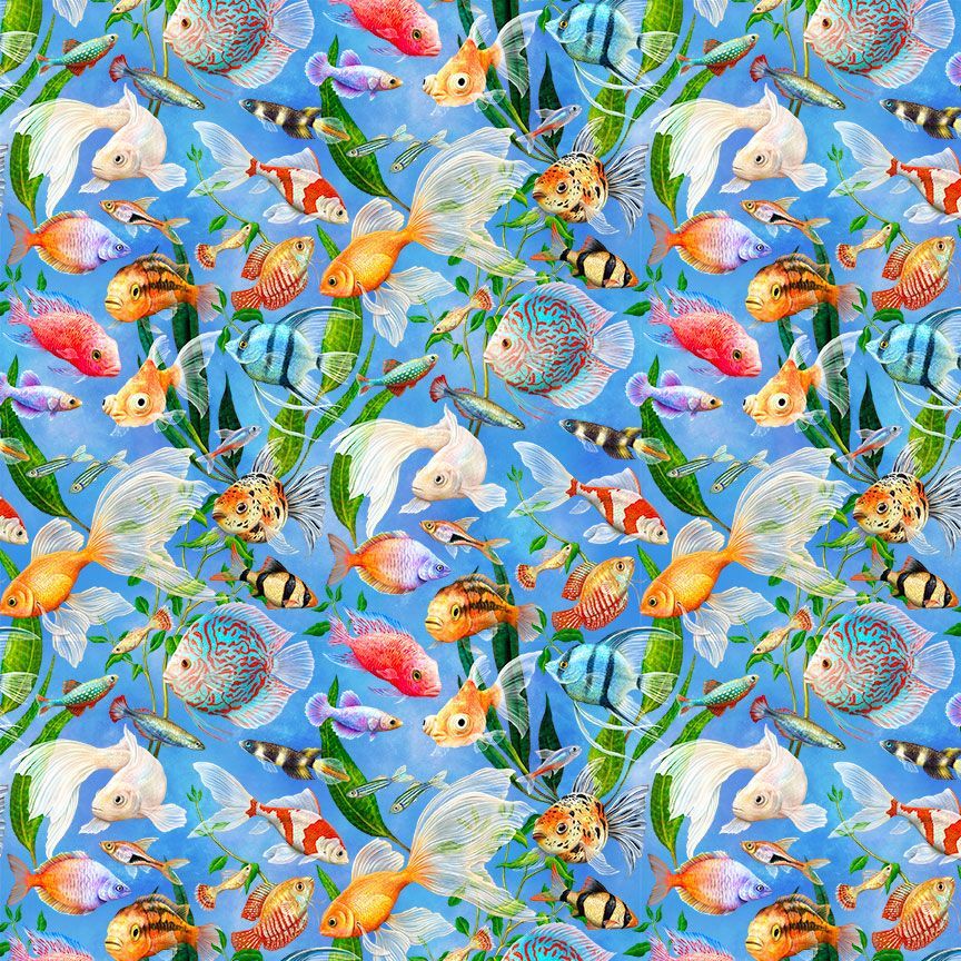 Timeless Treasures ROSIE CD4151 BLUE Aquarium Fish 100% Cotton Fabric – Novelty Ocean Cotton | Quilting & Craft Fabric (TT Feline Fanatic 3)