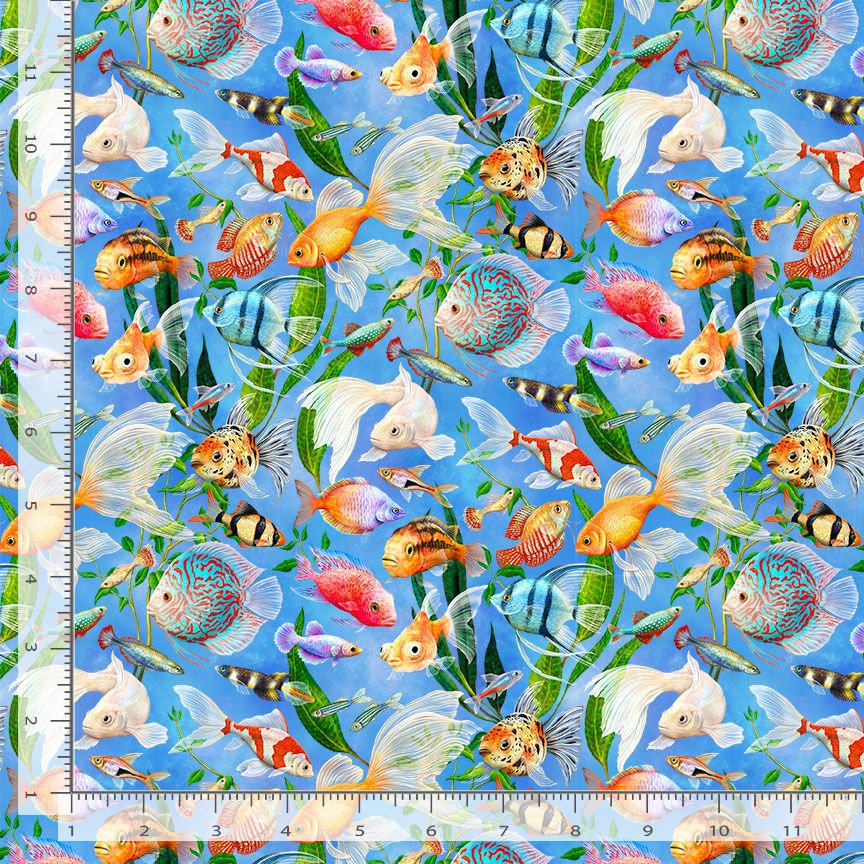 Timeless Treasures ROSIE CD4151 BLUE Aquarium Fish 100% Cotton Fabric – Novelty Ocean Cotton | Quilting & Craft Fabric (TT Feline Fanatic 3)
