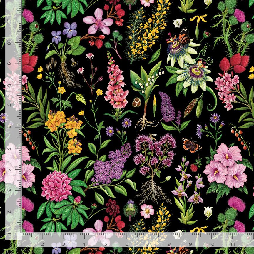 Timeless Treasures ROSIE-CD4173 Black 100% Cotton Remnant (49cm x 112cm TT Paradise Island 2)