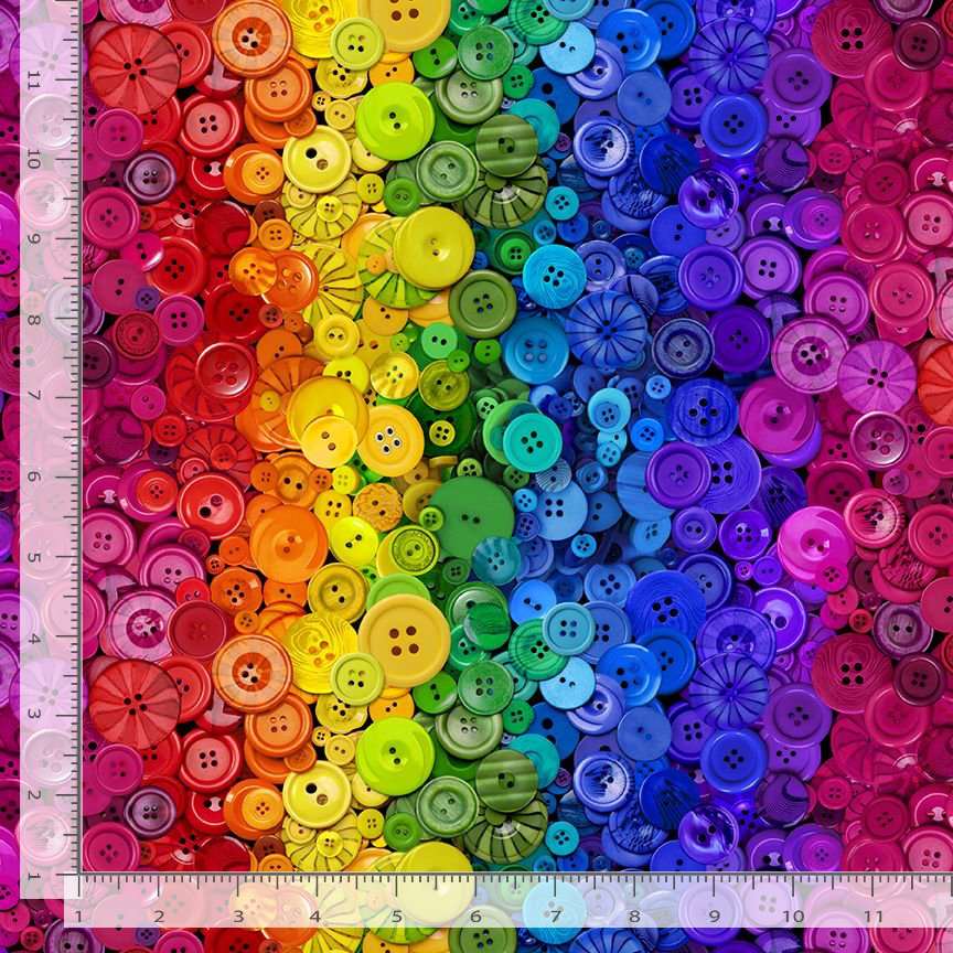 Timeless Treasures Rainbow Button Sewing Wave Stripe Multi-Coloured Remnant (31cm x 112cm TT Sewing Room 3)