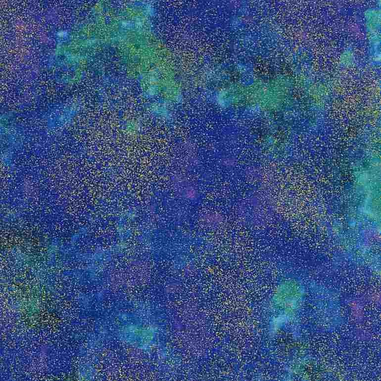 Timeless Treasures Shimmer Island Sparkle Gold Metallic Pattern Blue Remnant (28cm x 112cm TT Shimmer Island)
