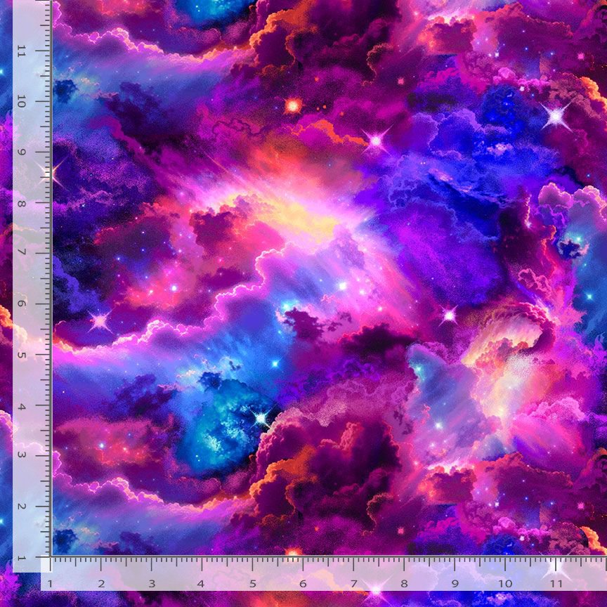 Timeless Treasures Galaxy Starburst Purple Pink Remnant (34cm x 112cm Spaced Out 2)
