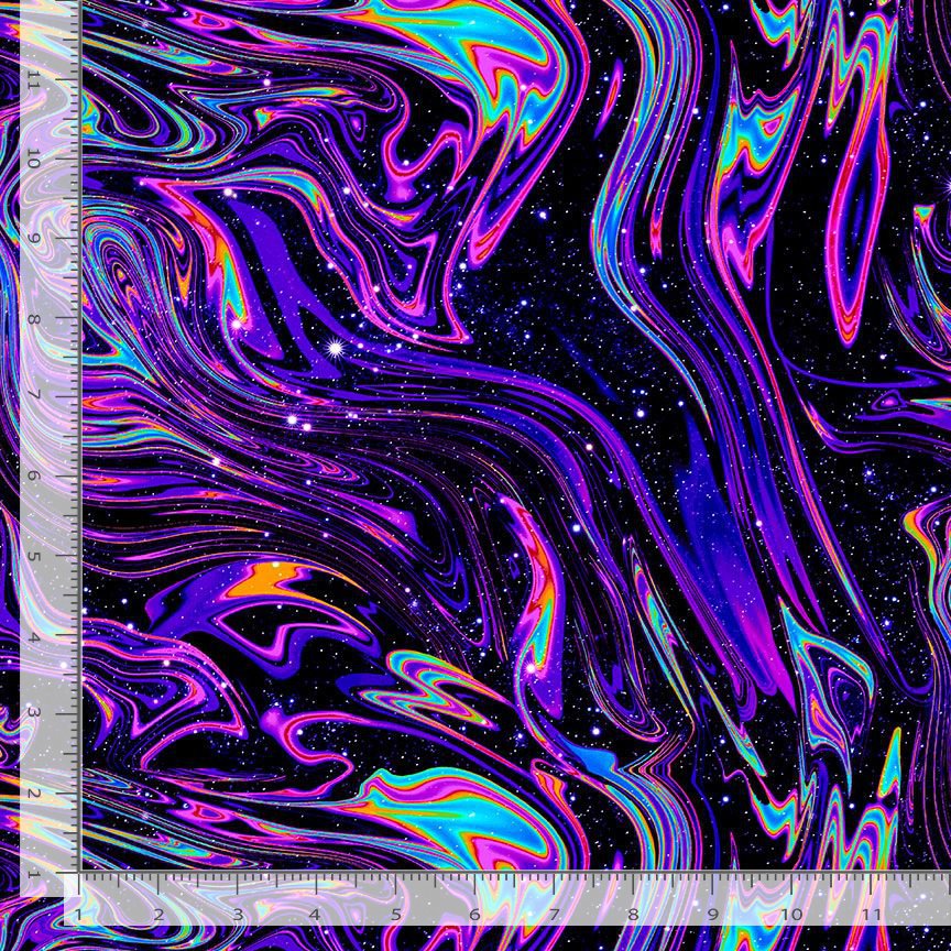 Timeless Treasures Funky Swirl Pattern Abstract Marbling Purple Remnant (42cm x 112cm Spaced Out 1)