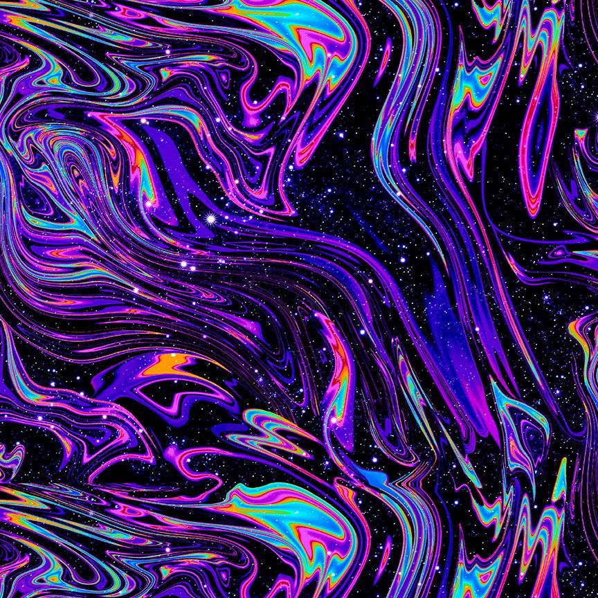 Timeless Treasures Funky Galaxy Swirl Marble Pattern Black (TT Spaced Out 1)