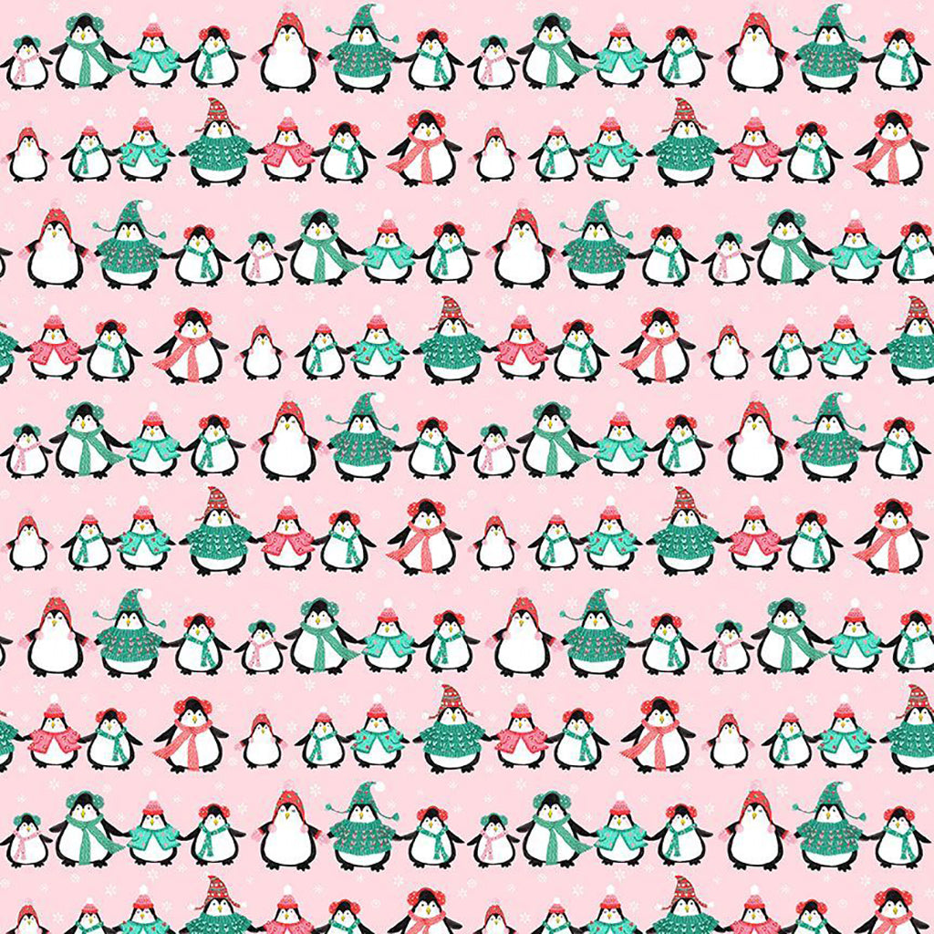 Dear Stella STELLA D3205 AURORA Born To Chill Novelty Penguins Christmas Festive Pink 100% Cotton Fabric for Sewing & Crafts (DS Born To Chill 1)