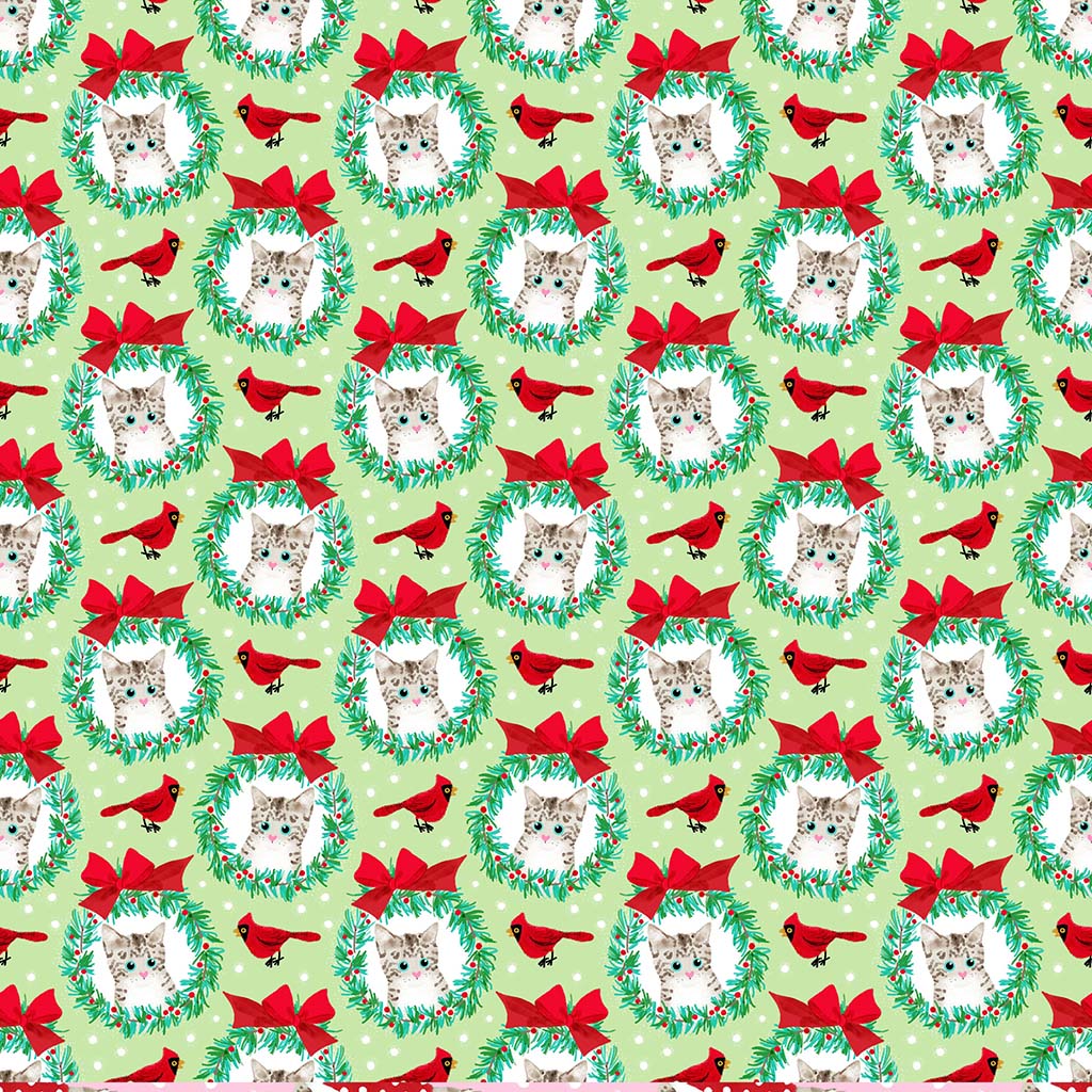 Dear Stella STELLA DPJ3559 LIME Catmas Carols Deck The Halls Novelty Cats Green 100% Cotton Fabric for Sewing & Crafts (DS Catmas Carols 1)