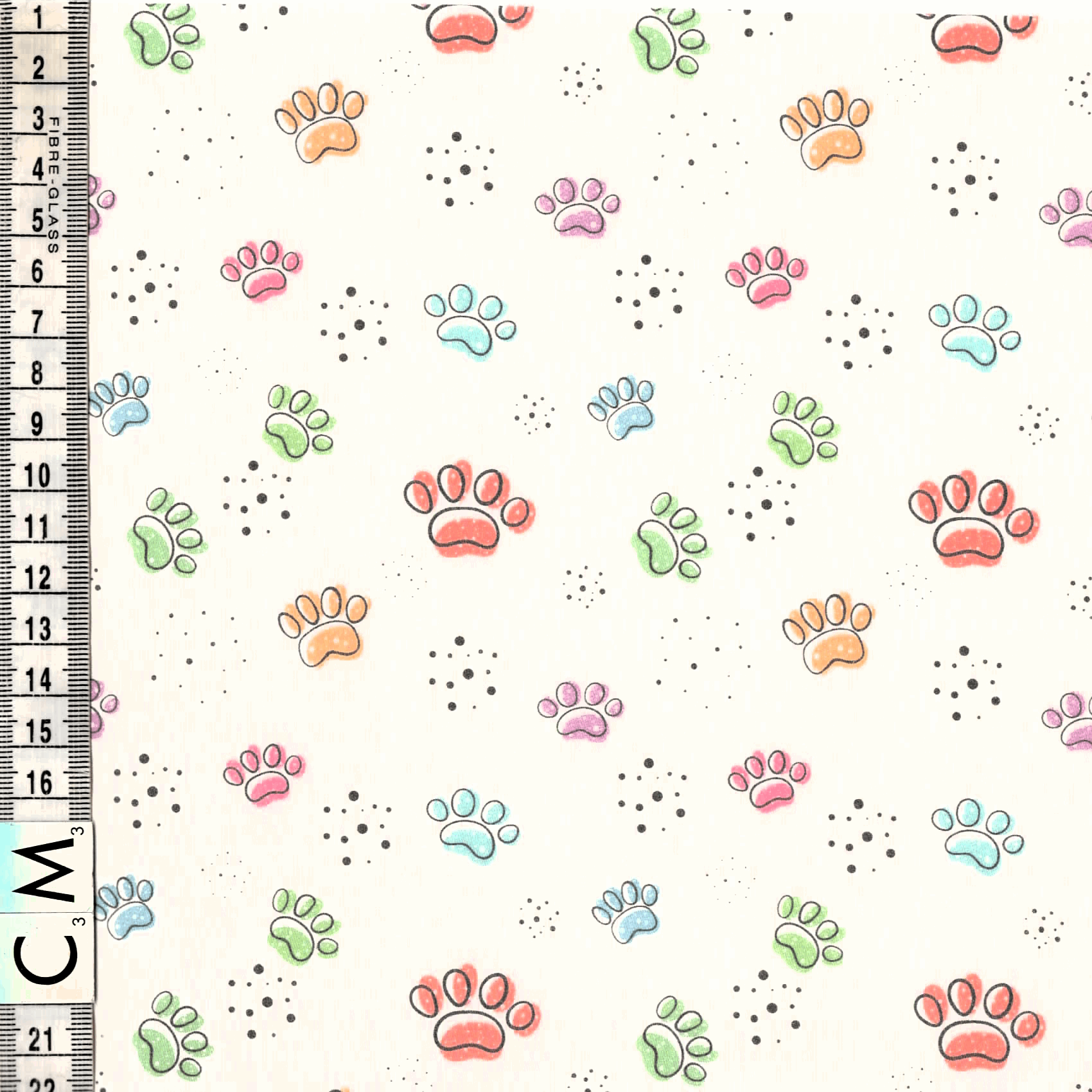 Quirky Cottons Multi-Coloured Paw Prints Pet Animal Dog Cream Beige (QC Puppy Paws- 1 METRE PIECE)