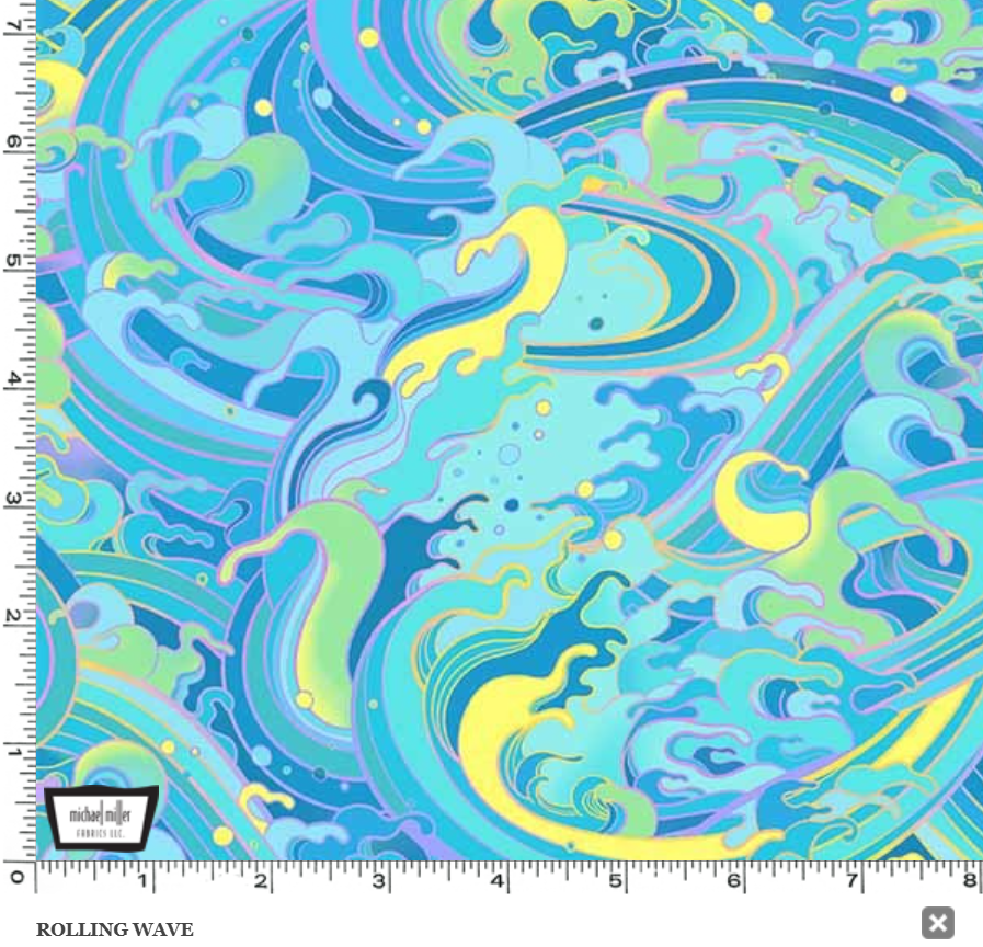 Michael Miller DDC12608-TURQ-D Rolling Waves Turquoise Pattern 100% Cotton Fabric for Sewing & Crafts (MM Divine Oceania 3)
