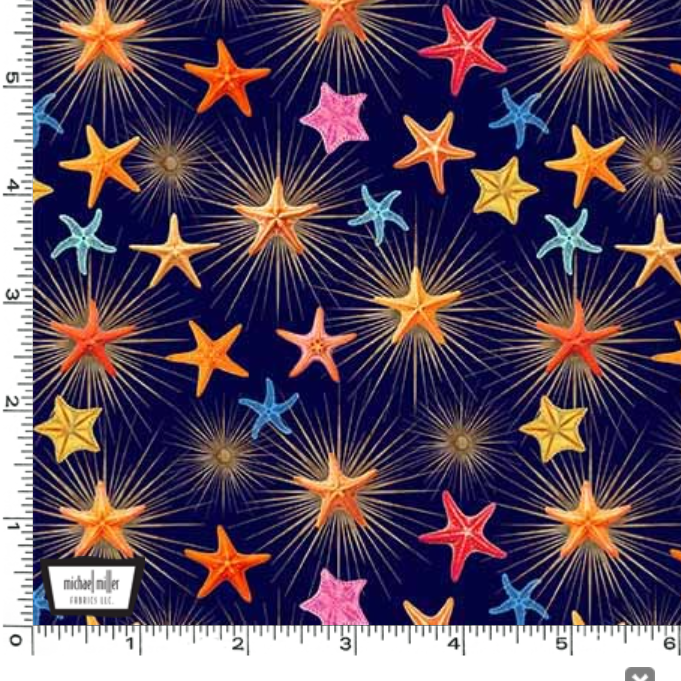 Michael Miller DDC12611-NAVY-D Starfish & Sunburst 100% Cotton Fabric for Sewing & Crafts (MM Divine Oceania 5)