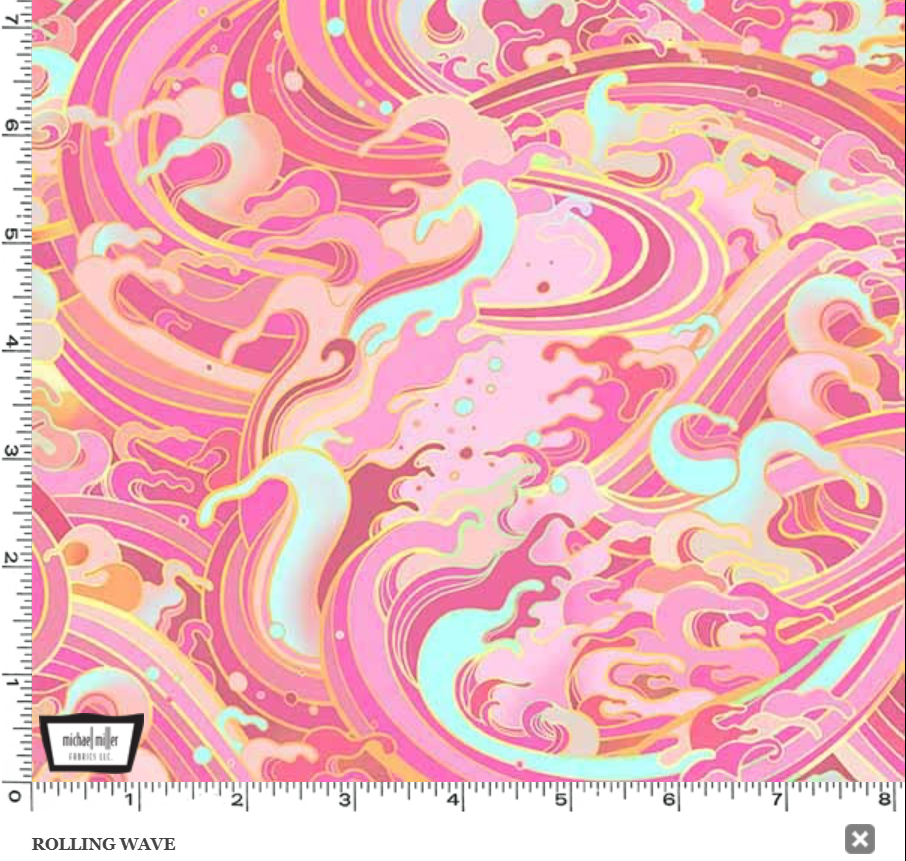Michael Miller DDC12608-PINK-D Rolling Waves Pink Pattern 100% Cotton Fabric for Sewing & Crafts (MM Divine Oceania 2)