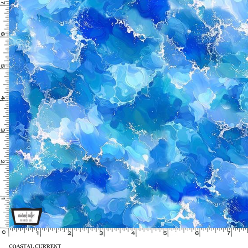 Michael Miller DCX12988 COBA D Coastal Current Ocean Waves Pattern 100% Cotton Remnant (24cm x 110cm MM Wilderness In Motion 2)