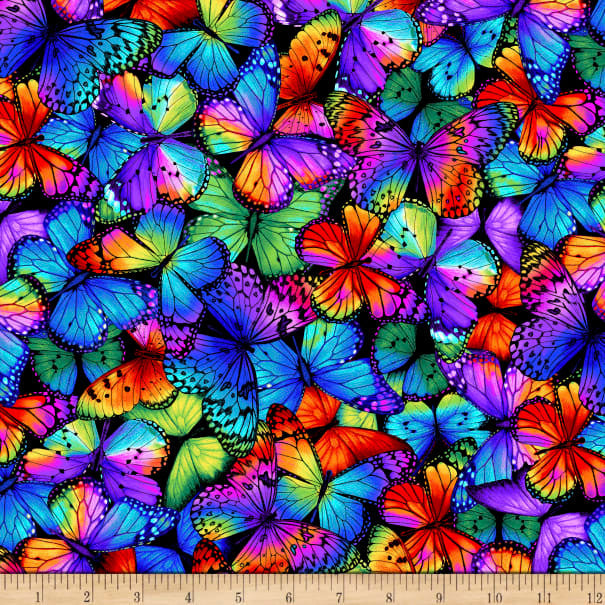 Timeless Treasures Packed Multi Bright Butterflies Multi-Coloured Remnant (43cm x 112cm TT Butterfly Magic 2)