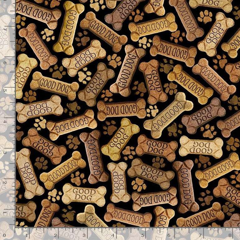 Timeless Treasures Tossed Dog Bone Paw Prints Black (TT Dog Bones)