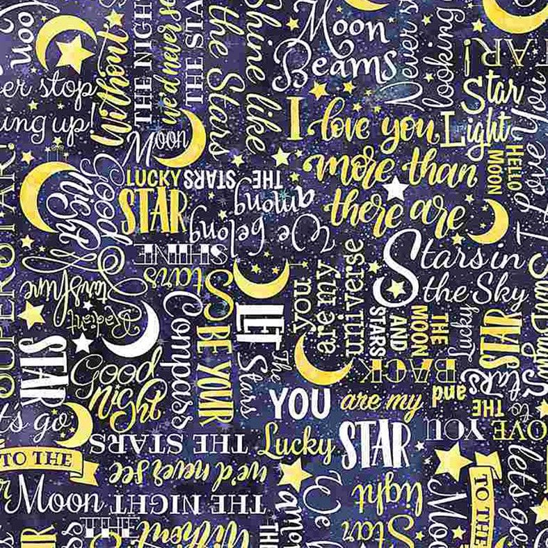Timeless Treasures Moon Stars Loving Text Blue Remnant (40cm x 112cm TT I Love You To The Moon & Back 2)